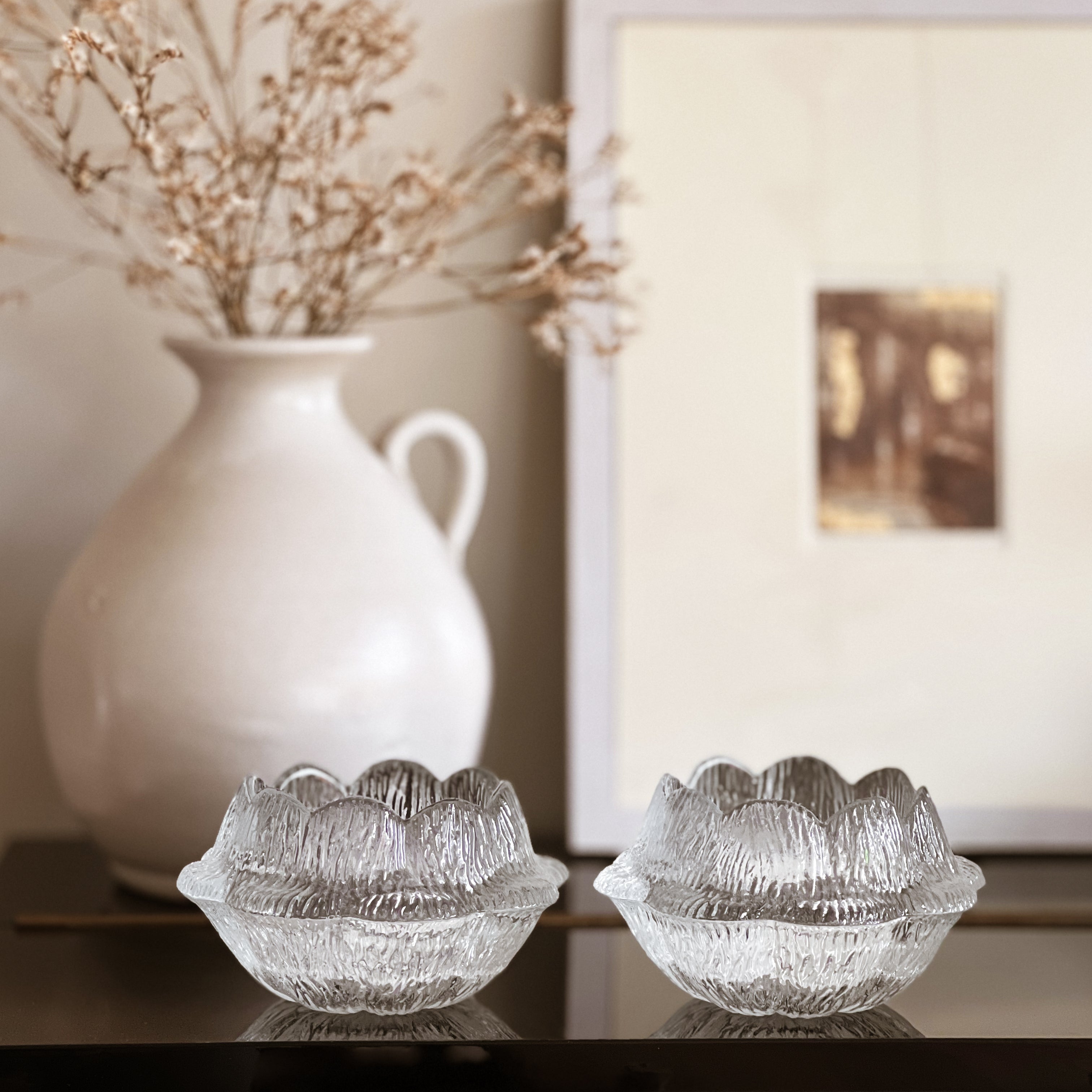 set van 2 vintage glazen kaarsenhouders – lotus duo – holmegaard – sidse werner Noii HOME