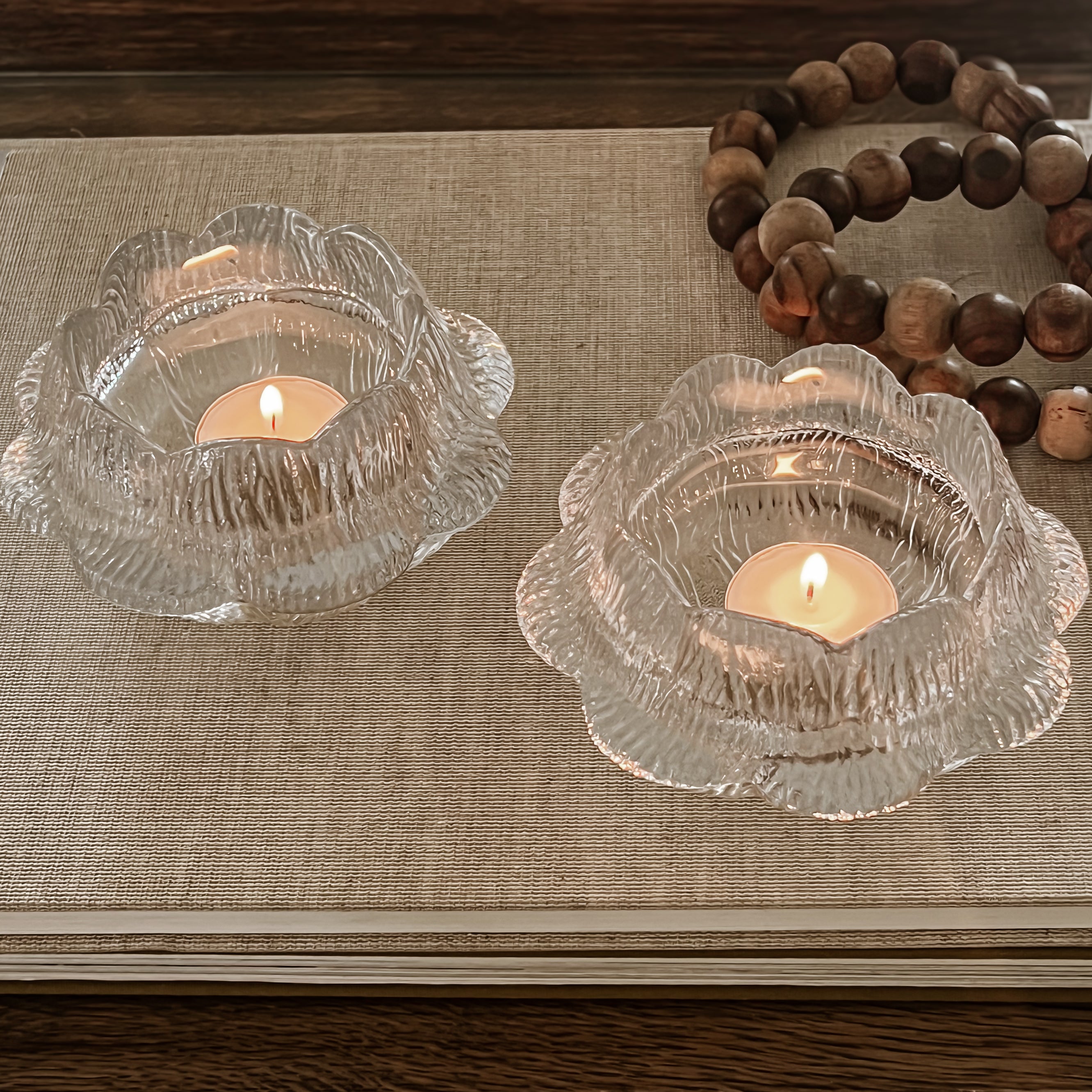 set van 2 vintage glazen kaarsenhouders – lotus duo – holmegaard – sidse werner Noii HOME