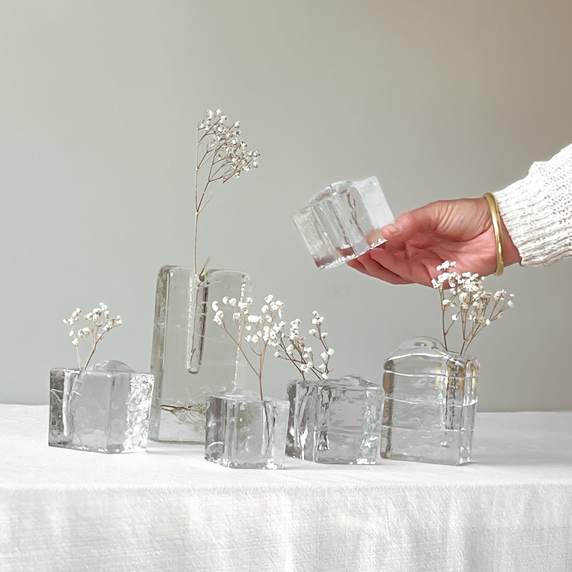 set van 6 vintage glazen vaasjes – kristalglas in annahütte stijl Noii HOME