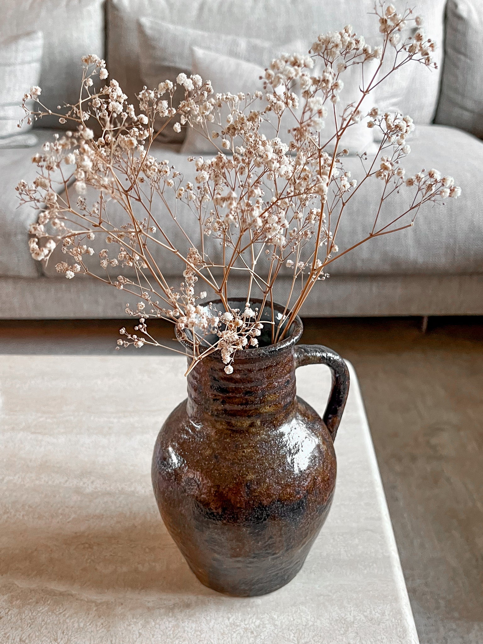 unieke keramieken kruikvaas – bruin gevlamd - pre-loved Noii home