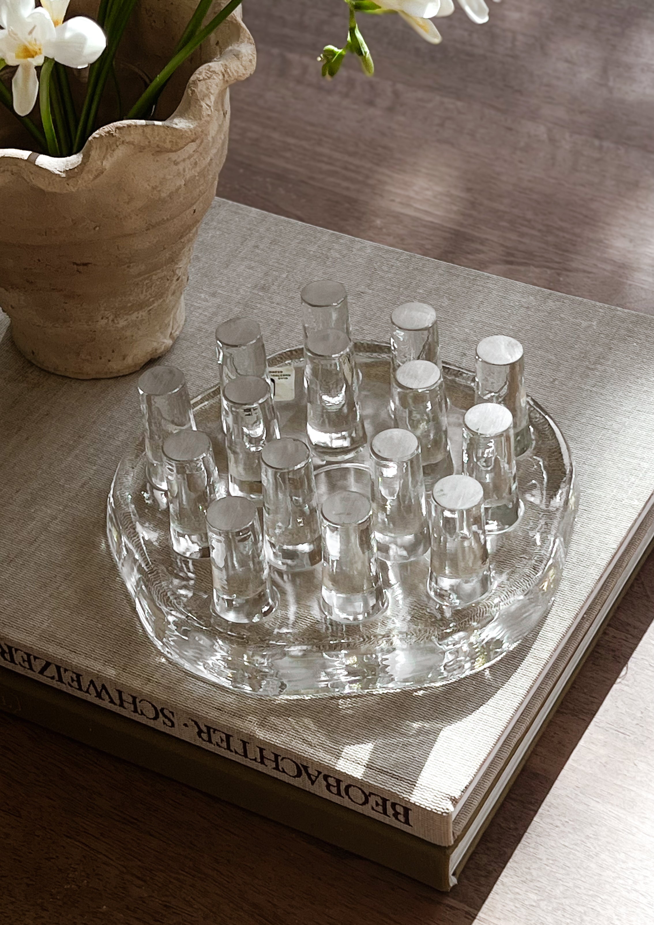 vintage glazen rechaud – georg schütte – theepotwarmer - waxinelichthouder – jaren 70 Noii HOME