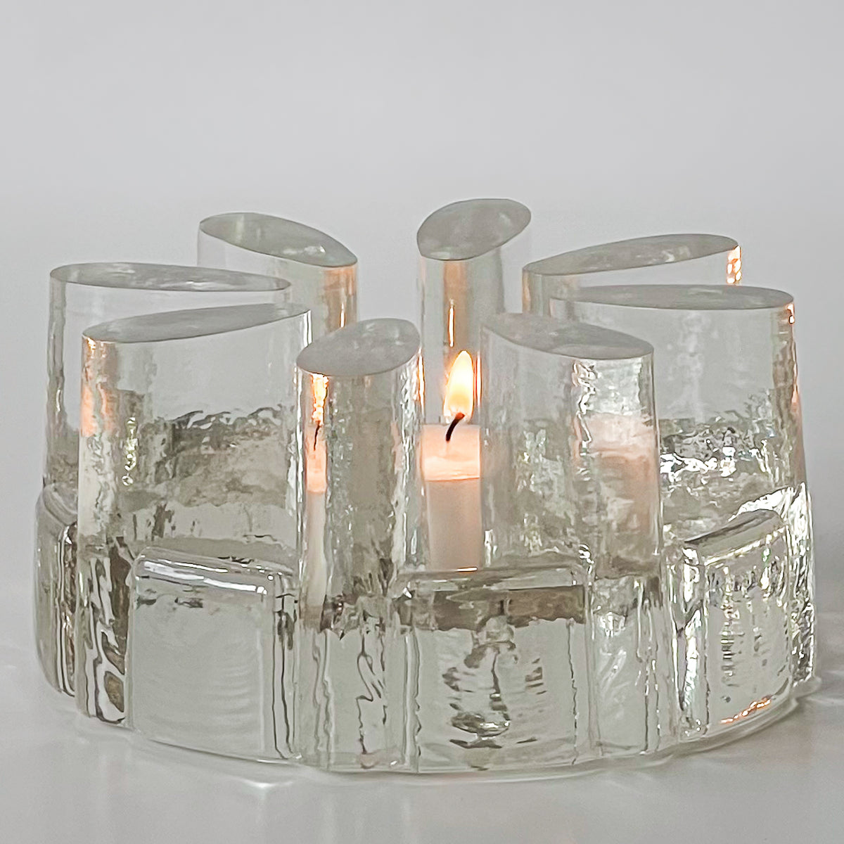 vintage ice glass waxinelichthouder – helder structuurglas Noii HOME