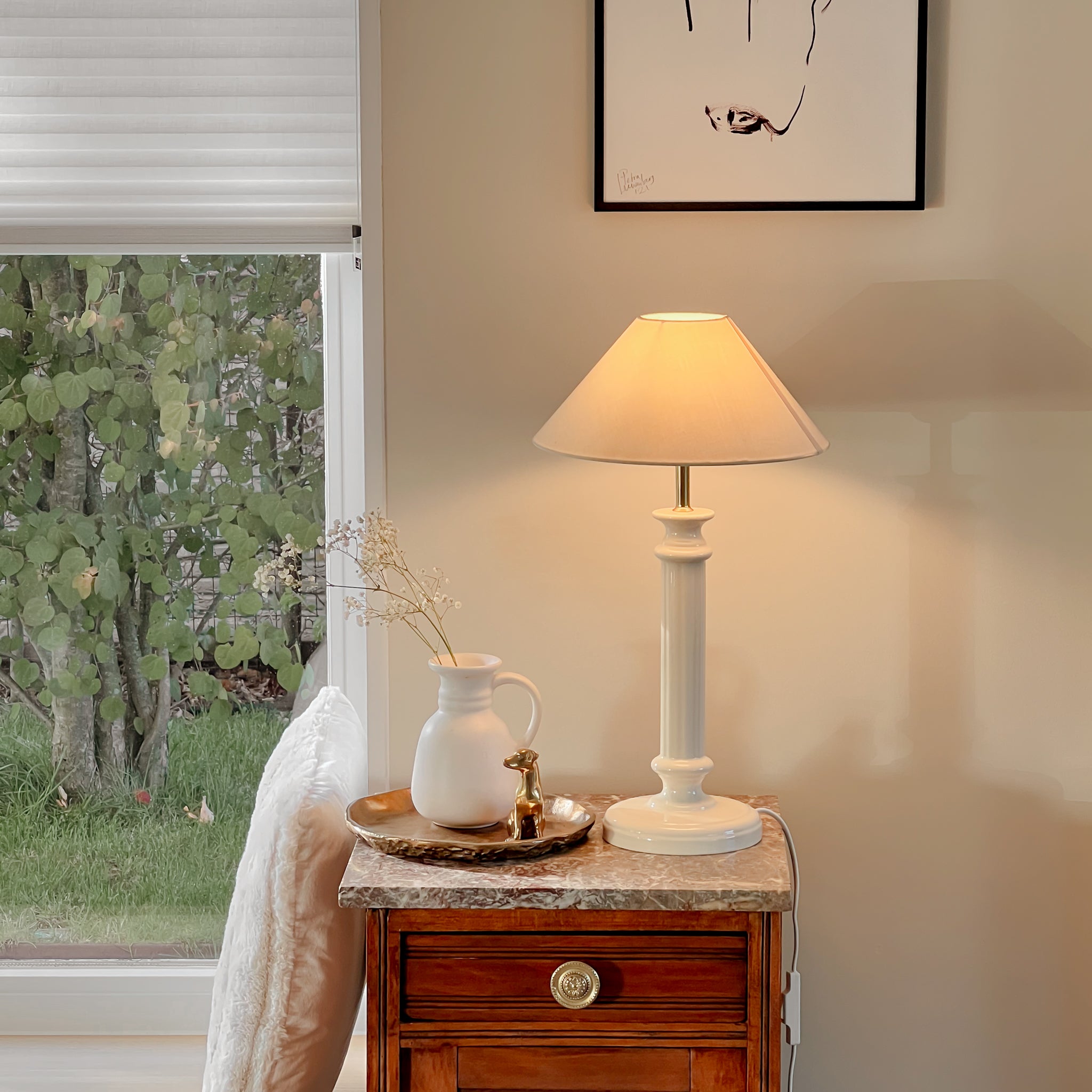 vintage lamp - porseleinen voet met messing details -créme Noii home