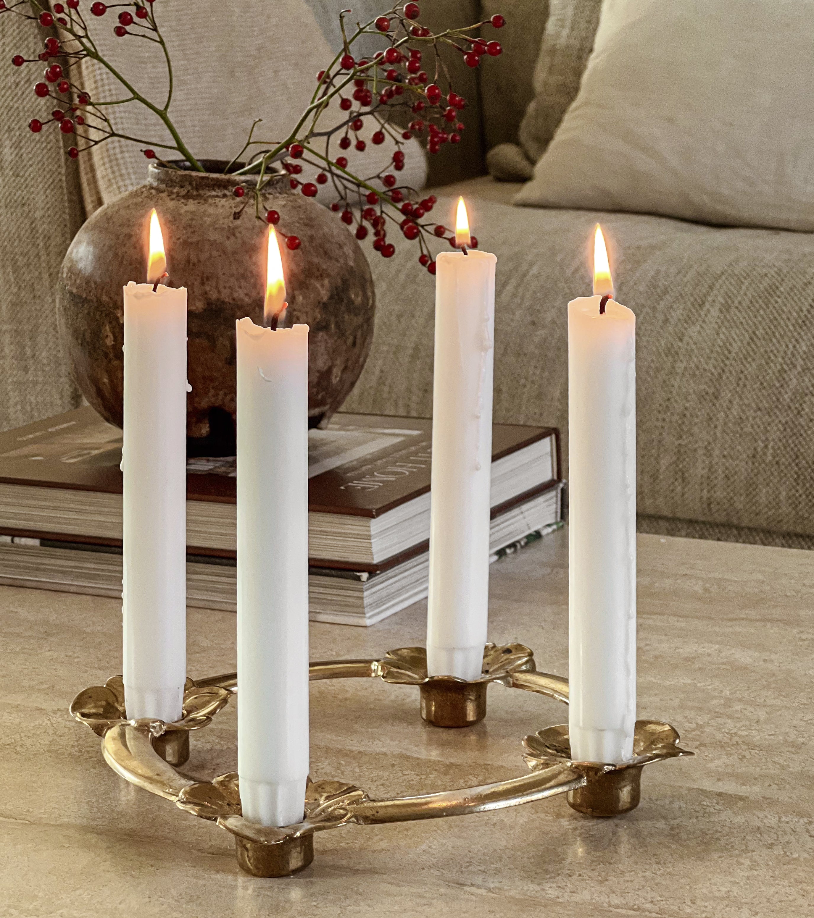 vintage messing kandelaar - advent - met bloemvormige houders Noii HOME