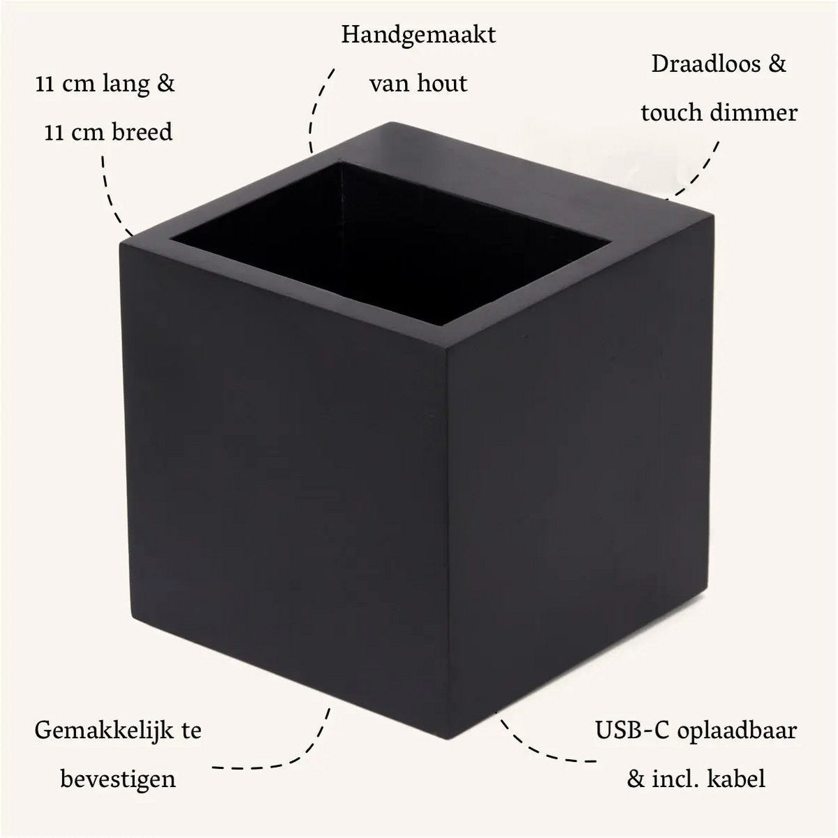 Zandzwarte vierkante wandlamp | Oplaadbare, dimbare en draadloze verlichting Tavellio - Amsterdam