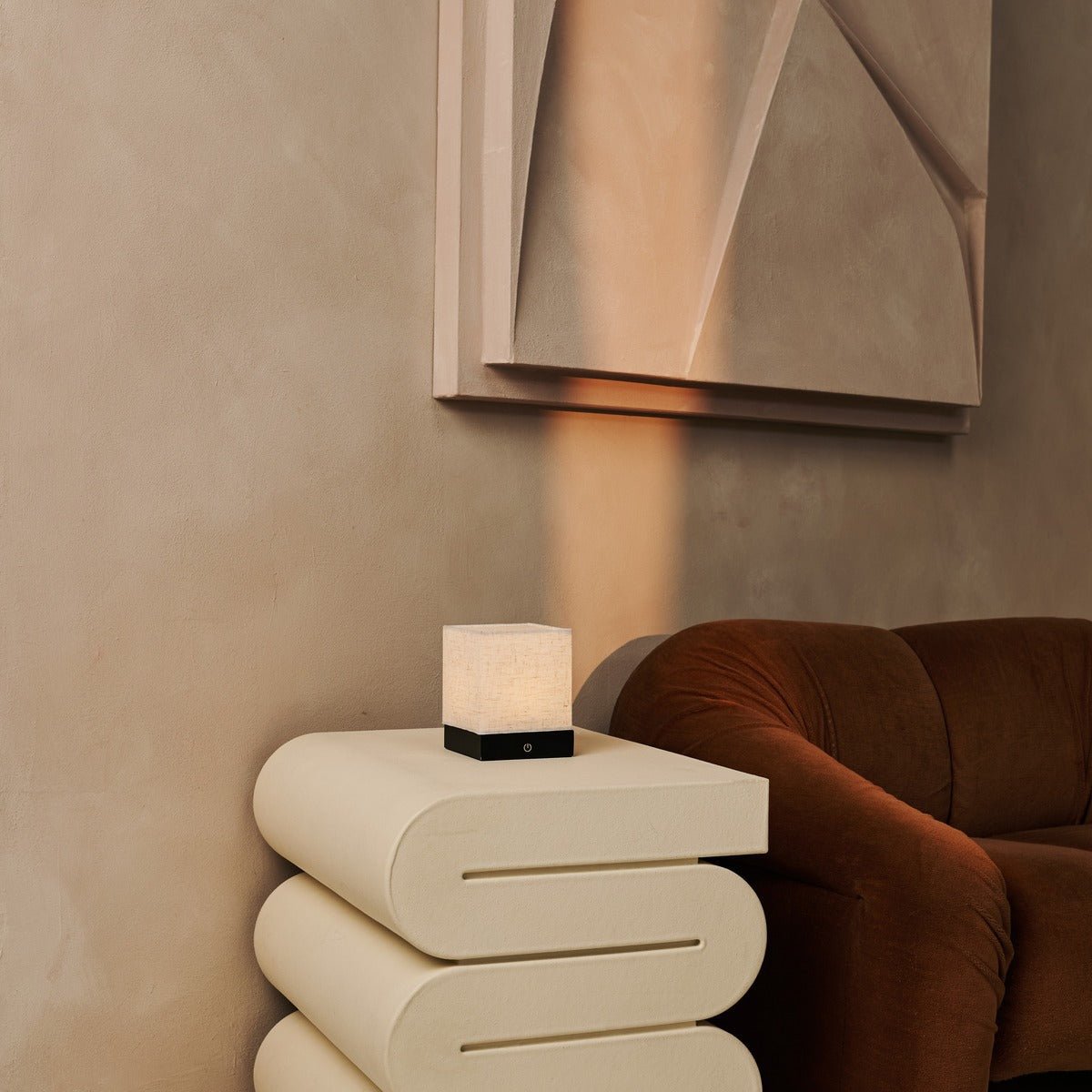 Zano Black Wireless Lamp met hout en linnen - Moodverlichting, LED -tafellamp met batterij Tavellio - Amsterdam