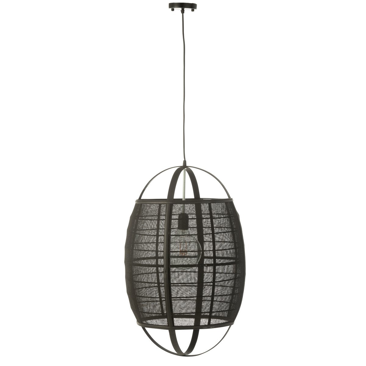 J-Line Hanglamp Ion Linnen/Bamboe Zwart Large