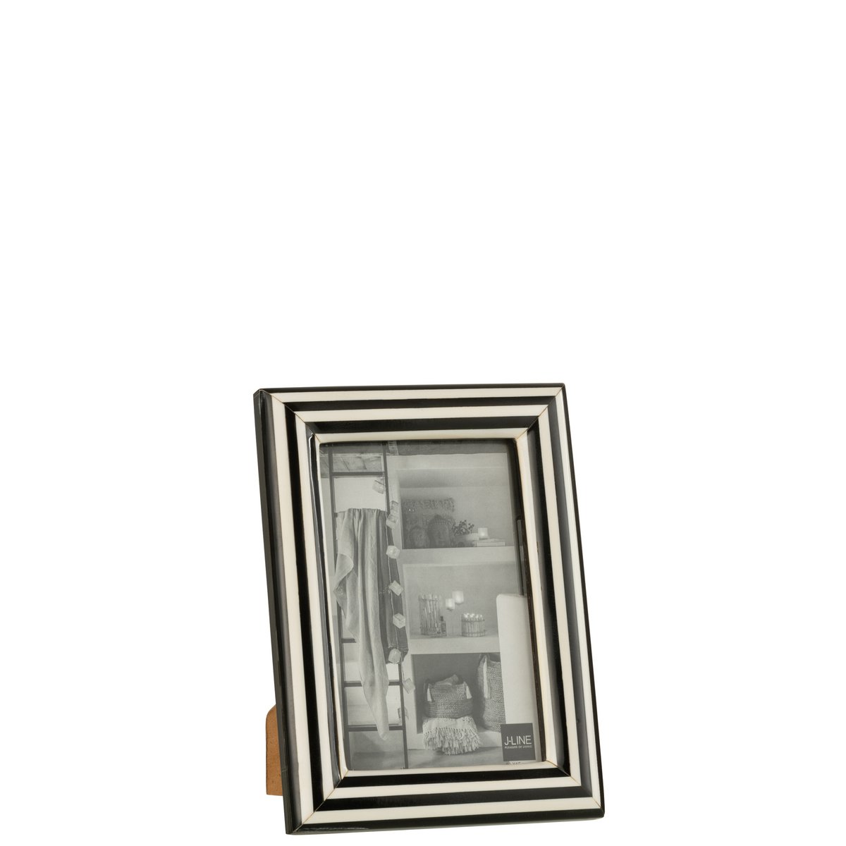 J-Line - photo frame - rectangle - lines resine - black/white - small