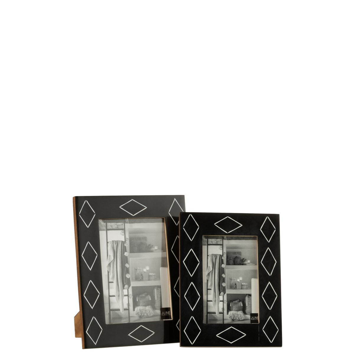 J-Line - photo frame rectangle - pattern - resin - black/white - large