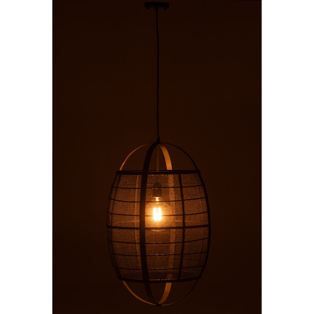 J-Line Hanglamp Ion Linnen/Bamboe Zwart Large