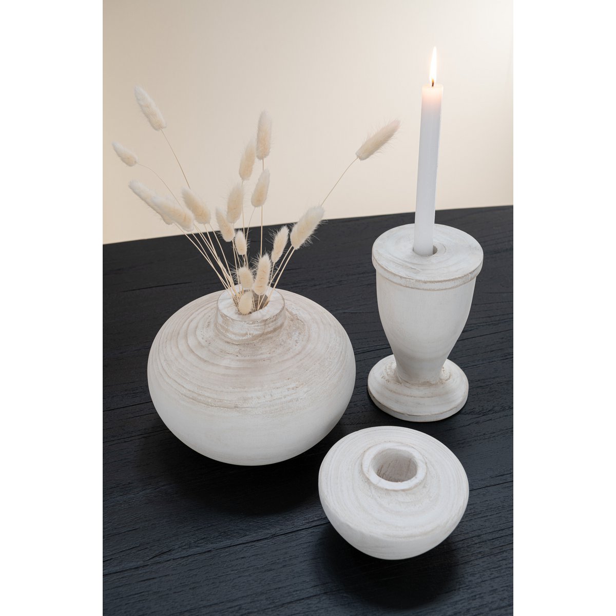 J-Line Candle holder - wood - white - large