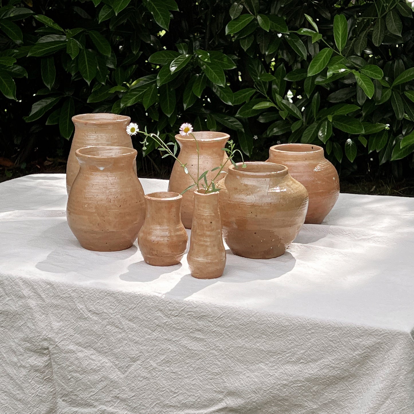 pre-loved - set of 7 Handmade Glazed Earthenware Pots/Vases