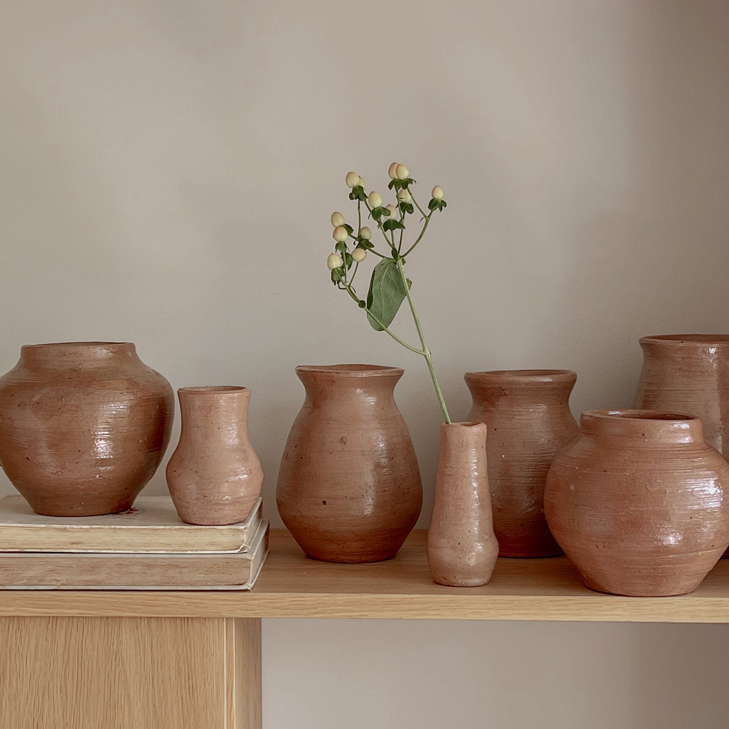 pre-loved - set of 7 Handmade Glazed Earthenware Pots/Vases