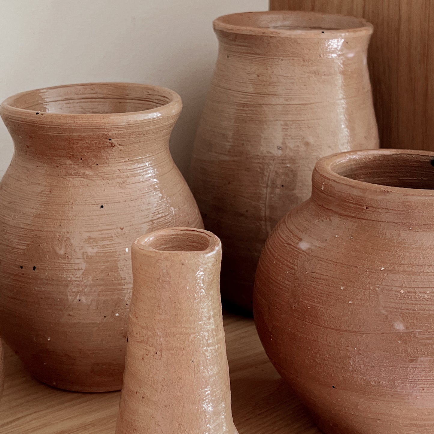 pre-loved - set of 7 Handmade Glazed Earthenware Pots/Vases