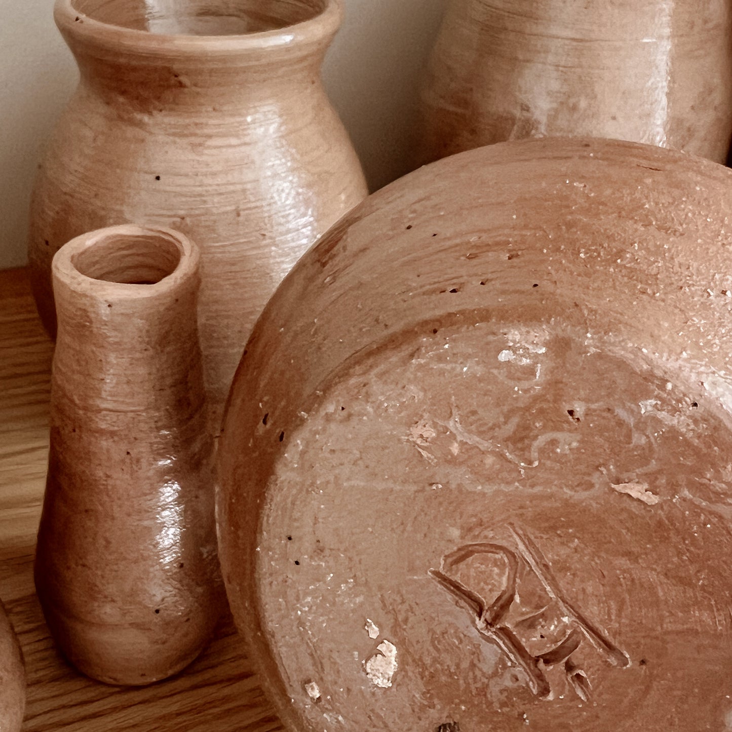 pre-loved - set of 7 Handmade Glazed Earthenware Pots/Vases