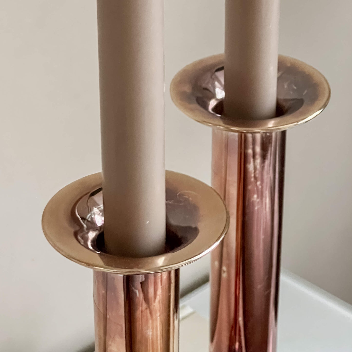 pre-loved - two tubular candlesticks