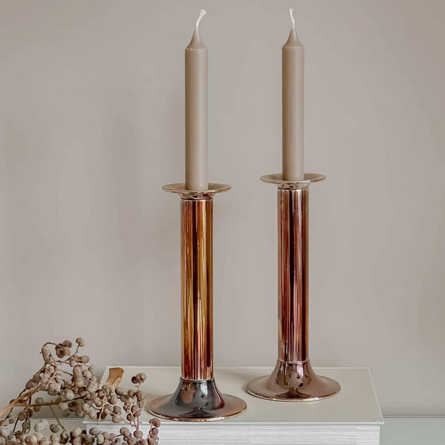 pre-loved - two tubular candlesticks