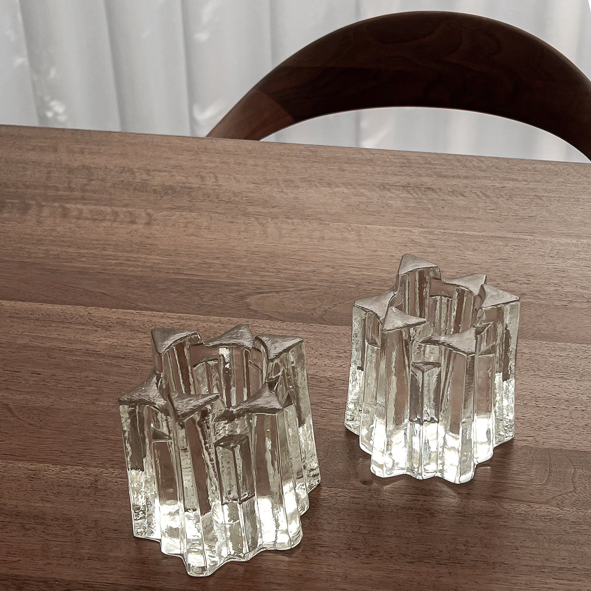 Vintage Starlight waxinelichthouders van glas – set van 2