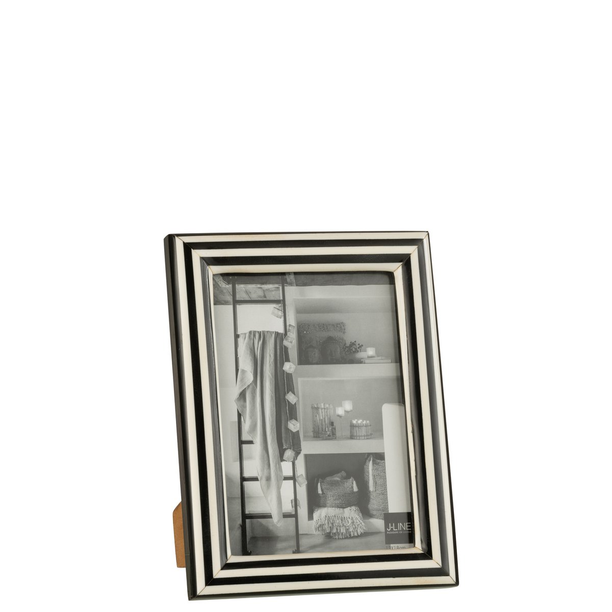 J-Line - photo frame - rectangle lines resin - black/white - large