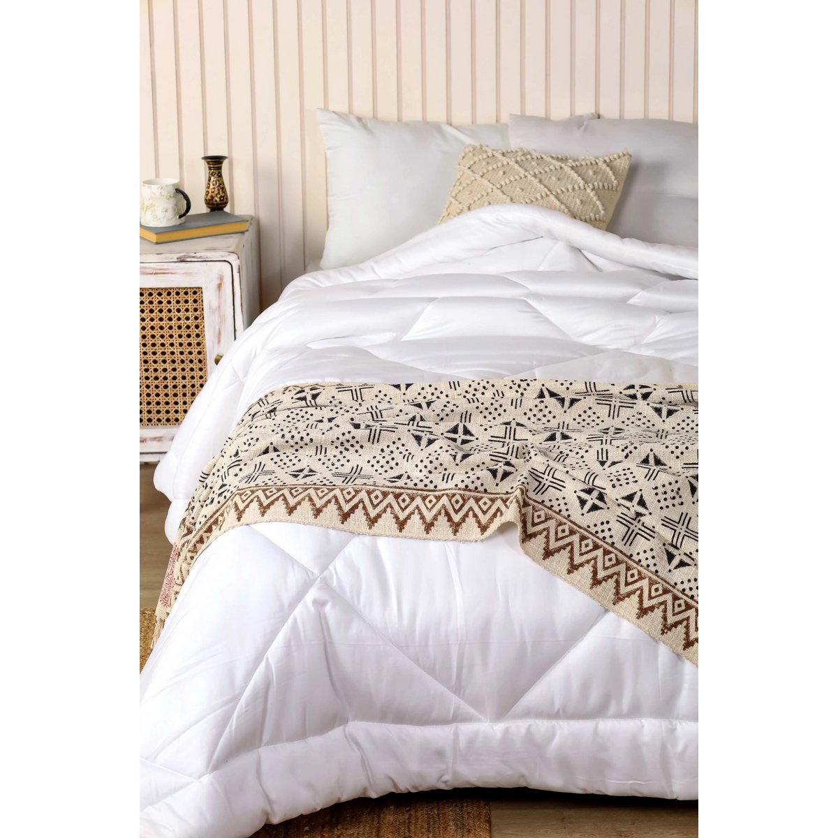 Beige & Black Plaid / Sofa Throw – Tribal Print with Fringe – 130x180  cm – Urbane Hide Urbane Hide