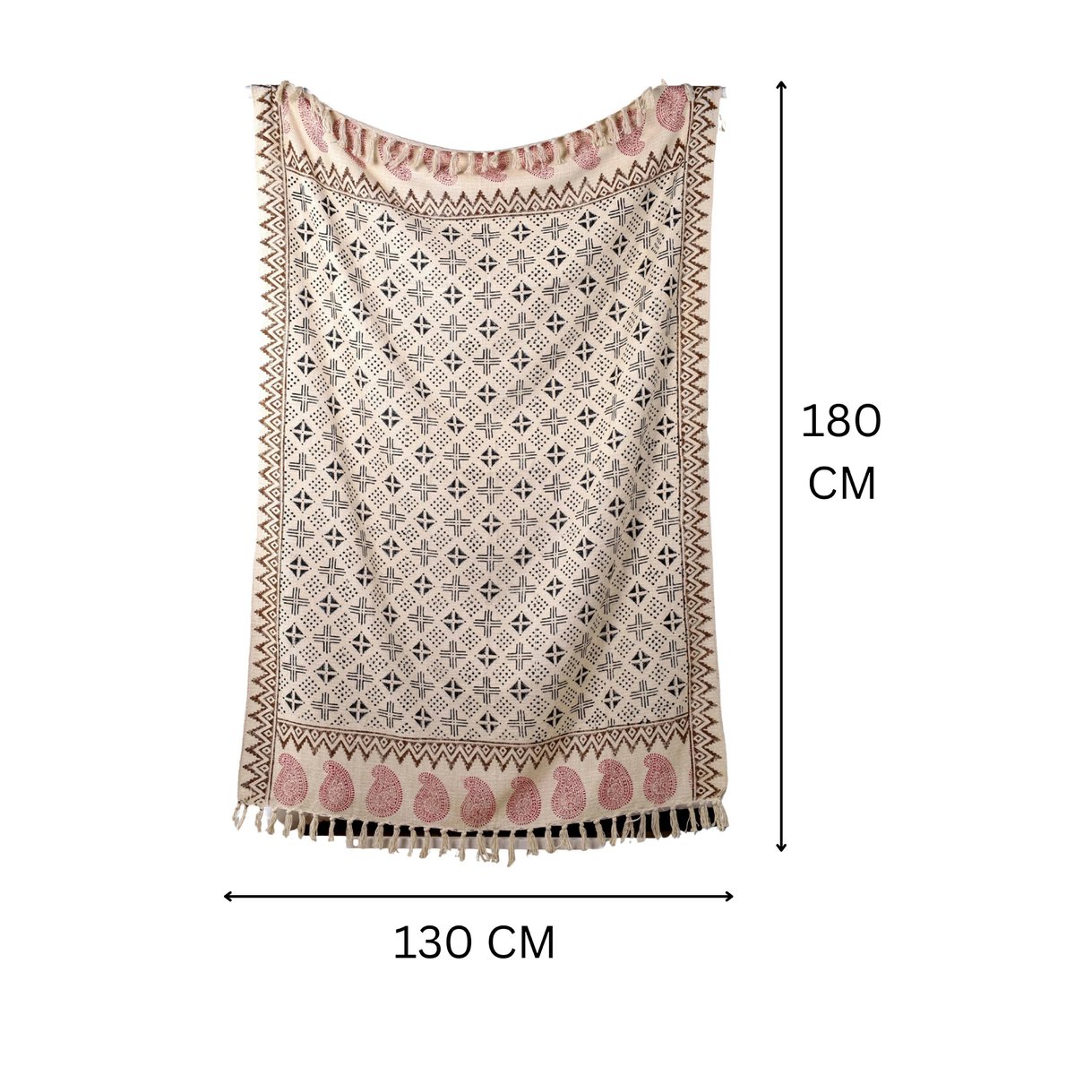 Beige & Black Plaid / Sofa Throw – Tribal Print with Fringe – 130x180  cm – Urbane Hide Urbane Hide