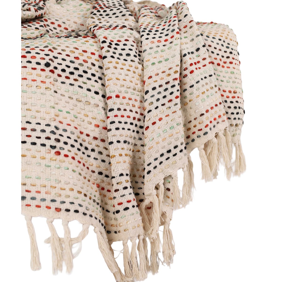 Beige Multicolour Plaid / Sofa Throw – Pastel Striped with Fringes – 120×180 cm – Urbane Hide Urbane Hide