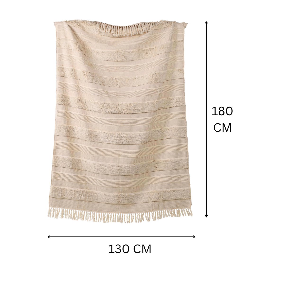 Beige Sand Plaid / Sofa Throw with Textured Weave & Fringes – 130x165 cm – Urbane Hide Urbane Hide