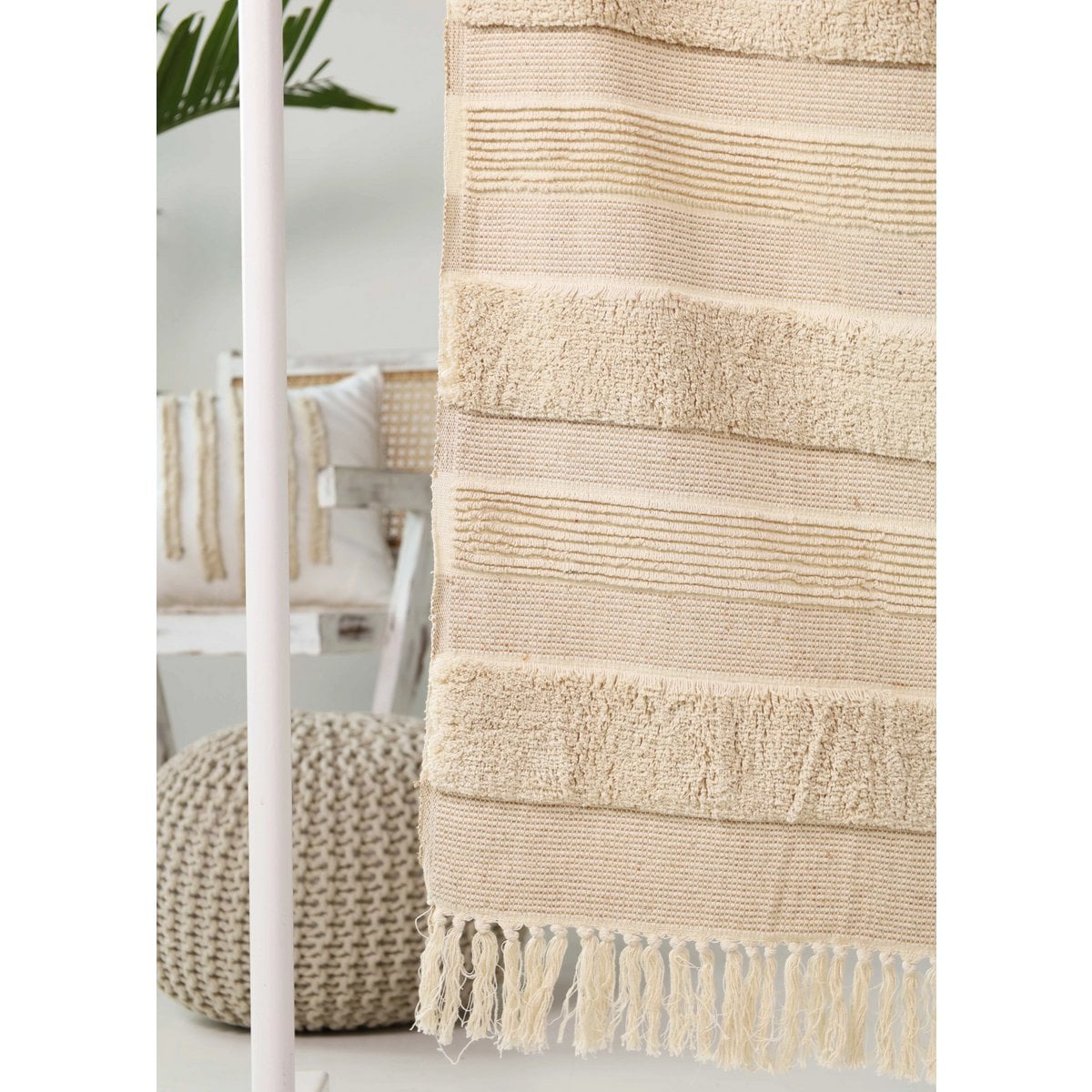 Beige Sand Plaid / Sofa Throw with Textured Weave & Fringes – 130x165 cm – Urbane Hide Urbane Hide