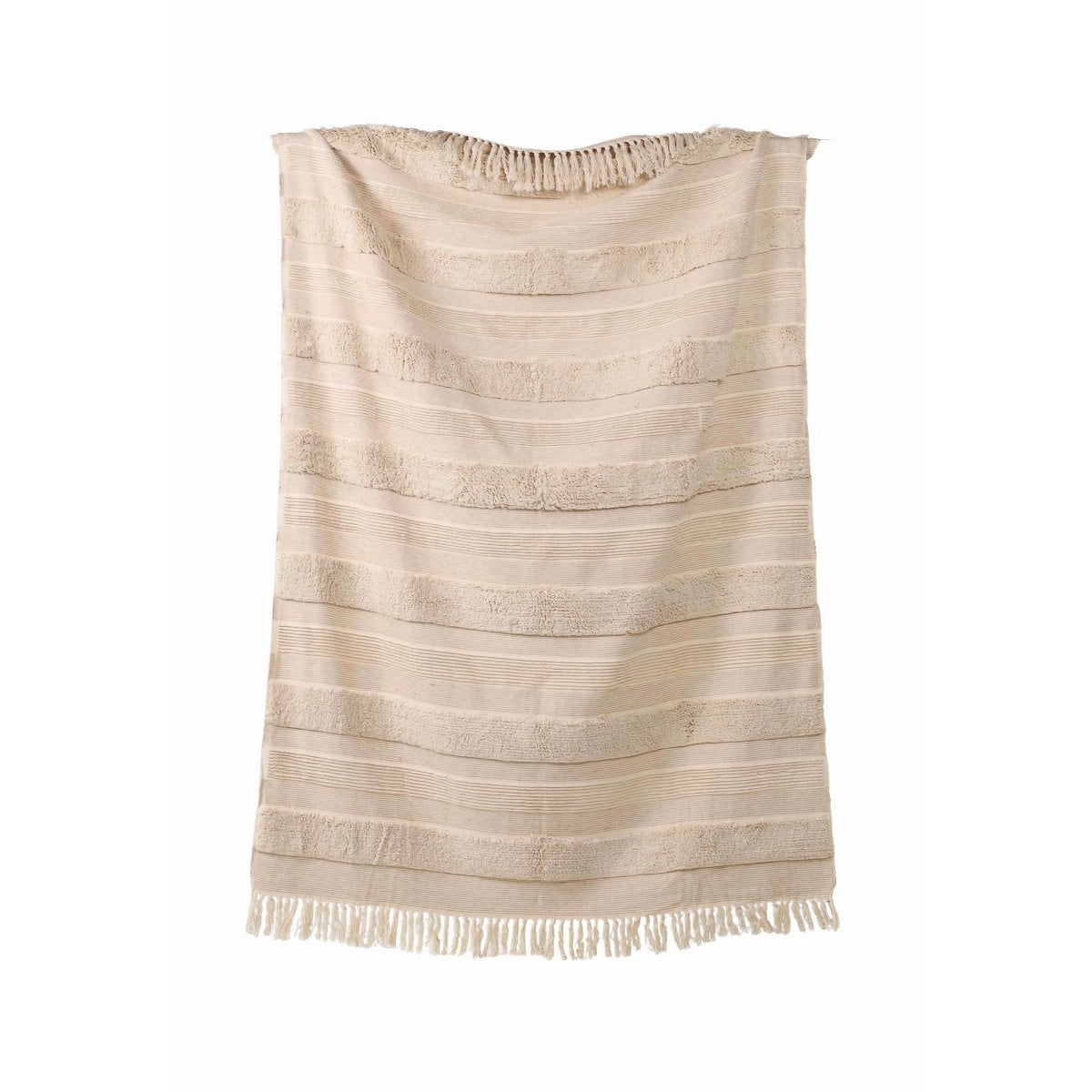 Beige Sand Plaid / Sofa Throw with Textured Weave & Fringes – 130x165 cm – Urbane Hide Urbane Hide