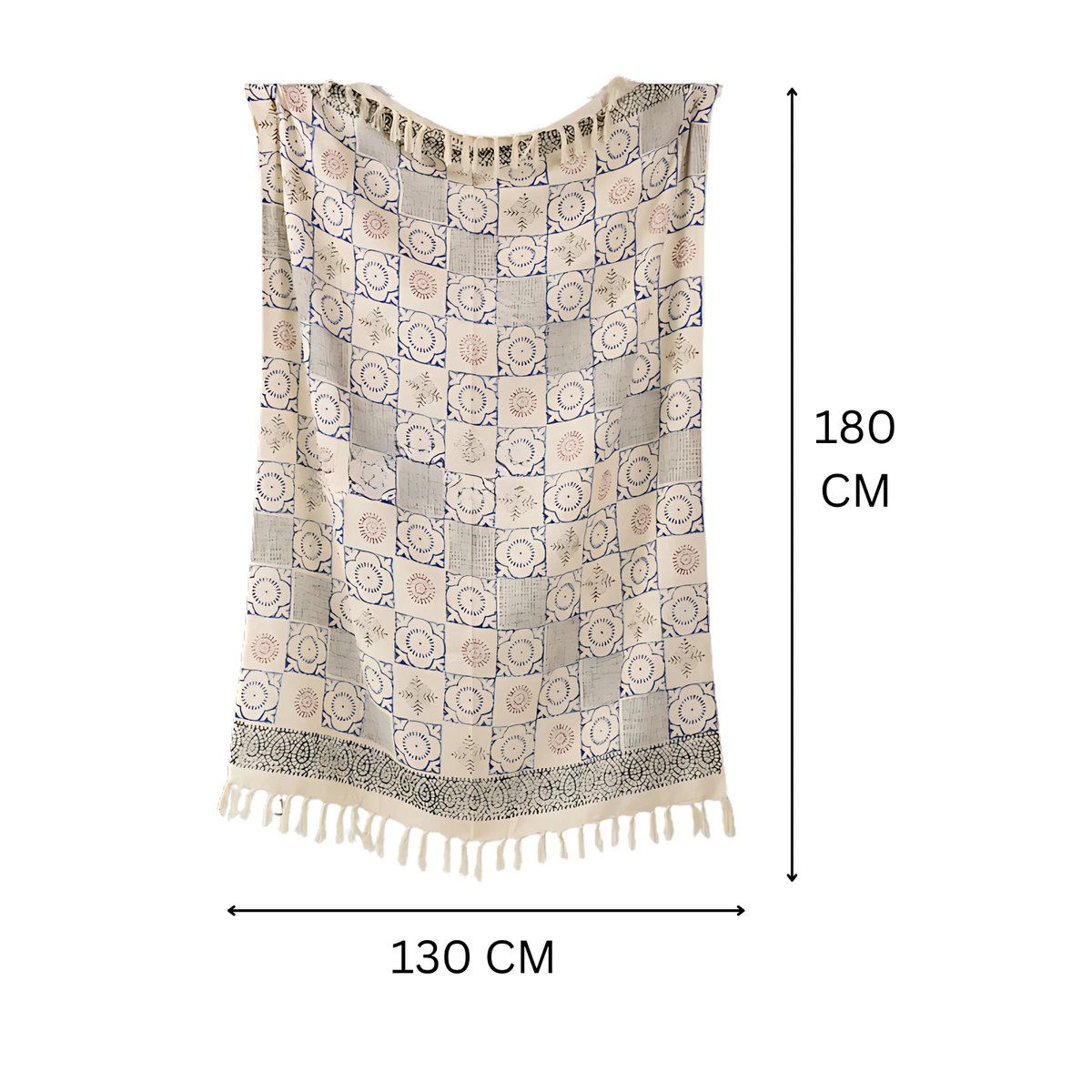 Blue & Cream Plaid / Sofa Throw – Mandala Pattern with Fringes – 130x175 cm – Urbane Hide Urbane Hide