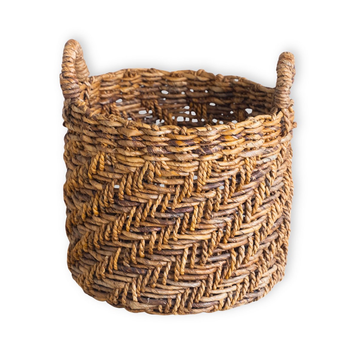 Boho Wasserij of plantenmand - Ronde geweven opslagmand - Decoratieve mand gemaakt van bananenvezel (3 maten Ø 25/32/38 cm) Rinjani Soeji