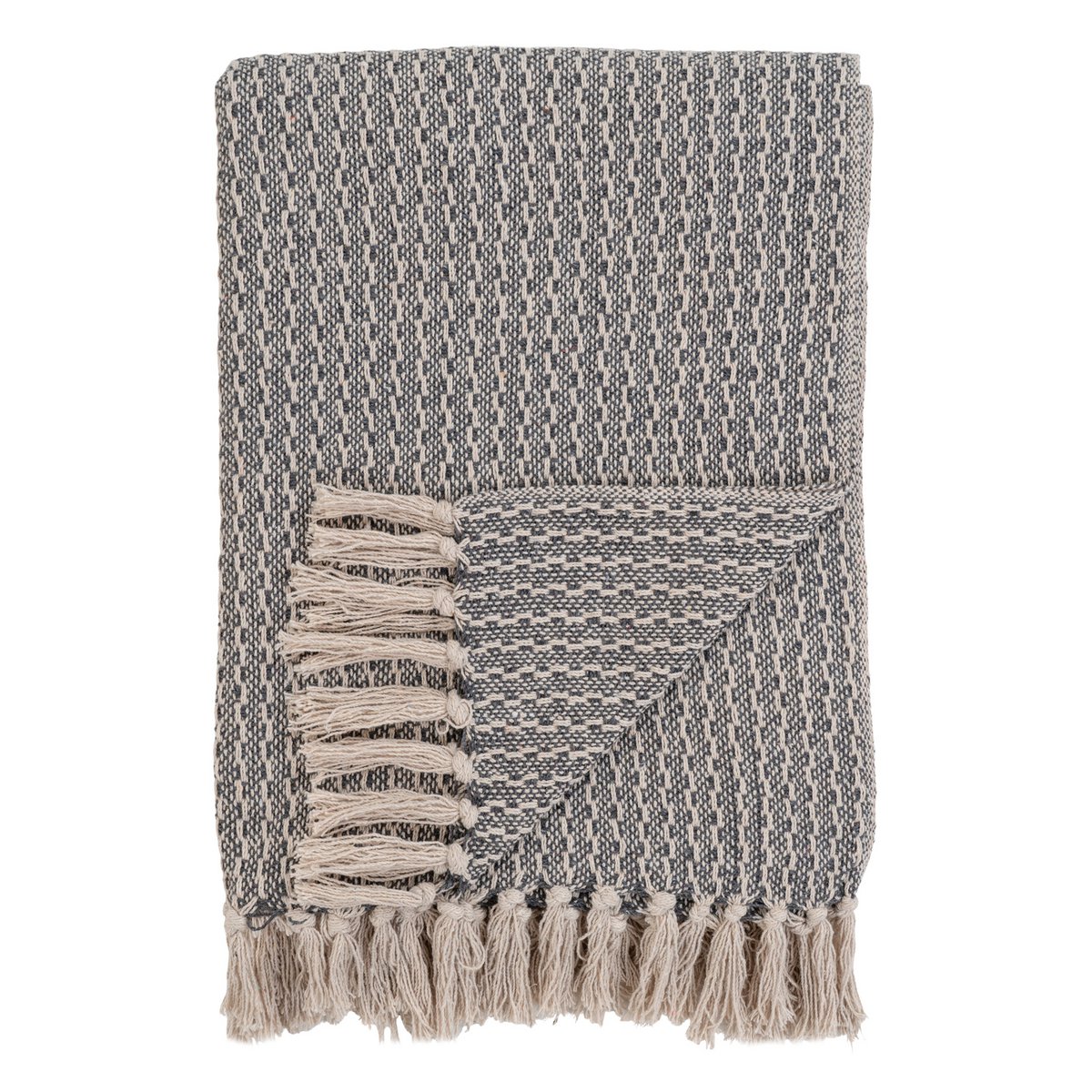 Cort Plaid - 100% Gerecycled Katoen, Donkergrijs/Wit - 130x160 cm House Nordic ApS
