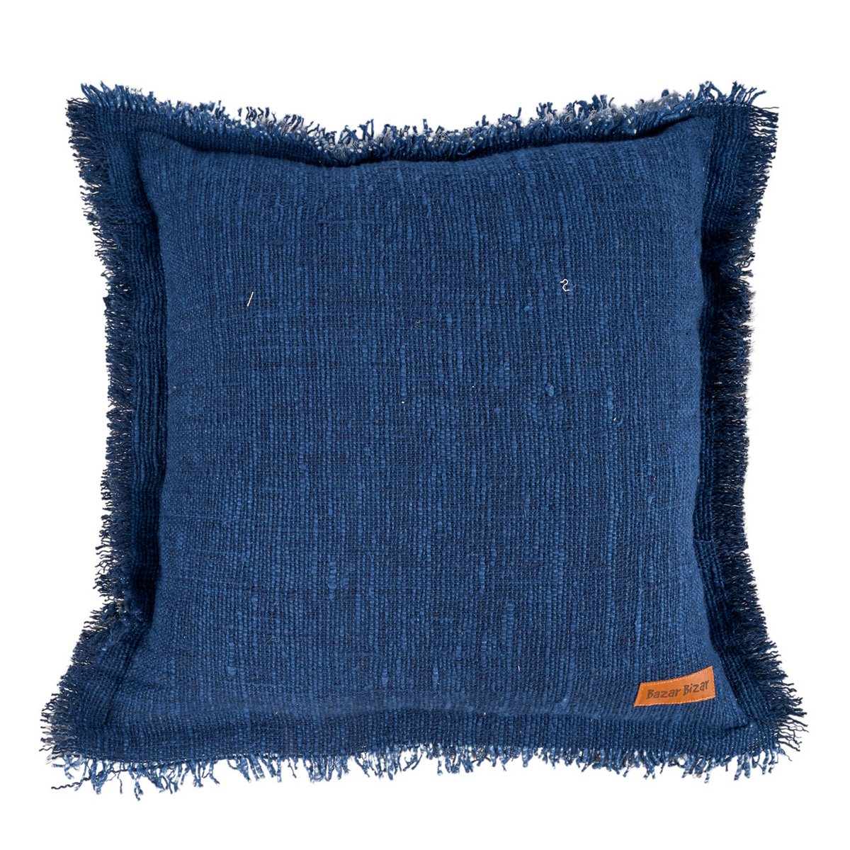 De azuurblauwe kussenhoes met franjes - Indisch blauw