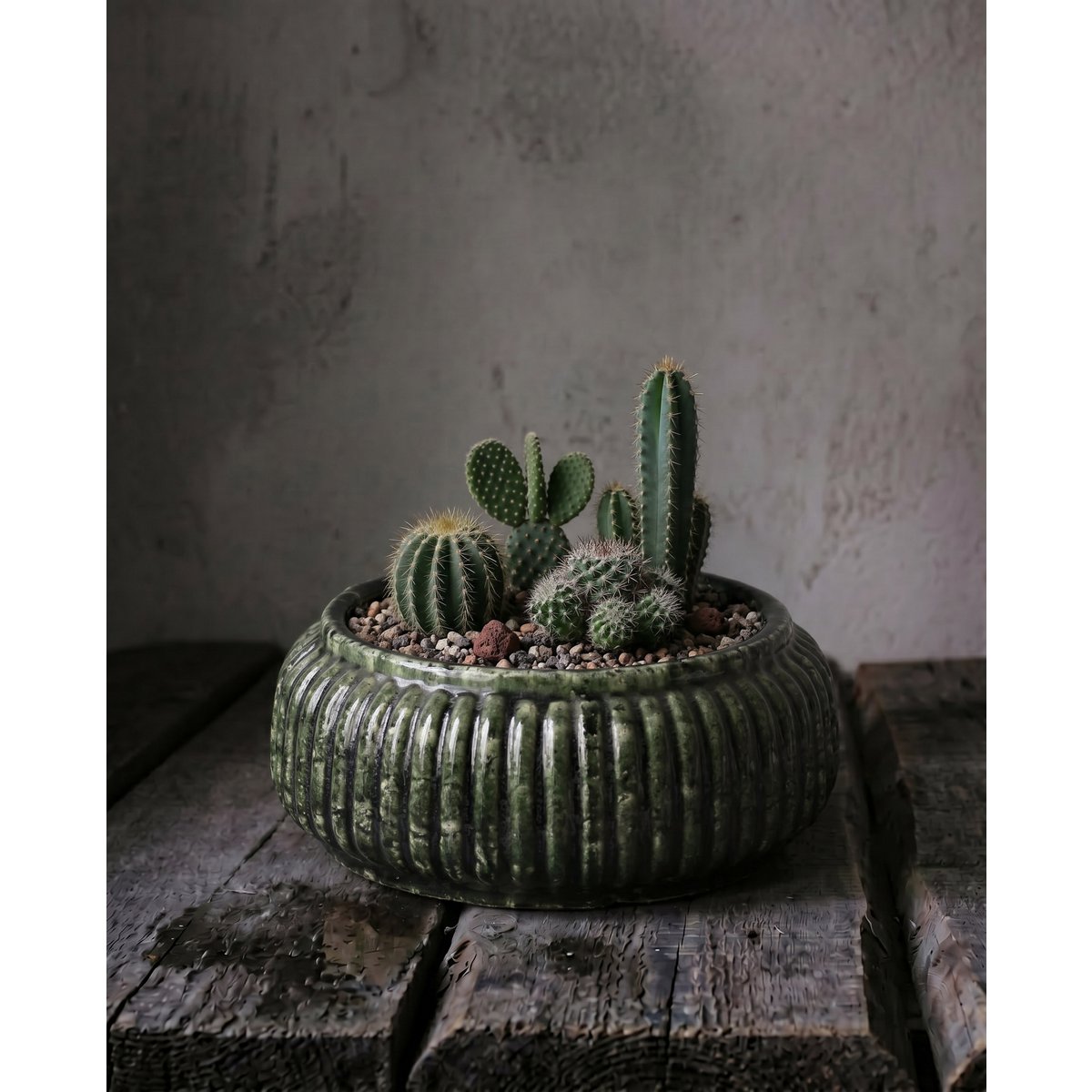 De Forest Geribbelde Bowl Planter - Bosgroen - Laag Bazar Bizar Living