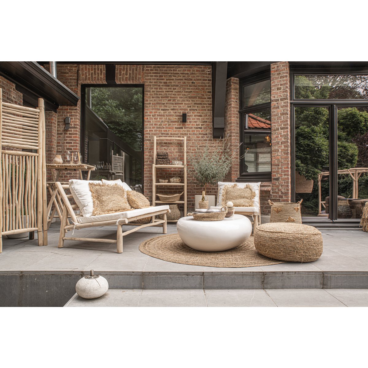 De Raffia Flores Poef - Naturel Bazar Bizar Living