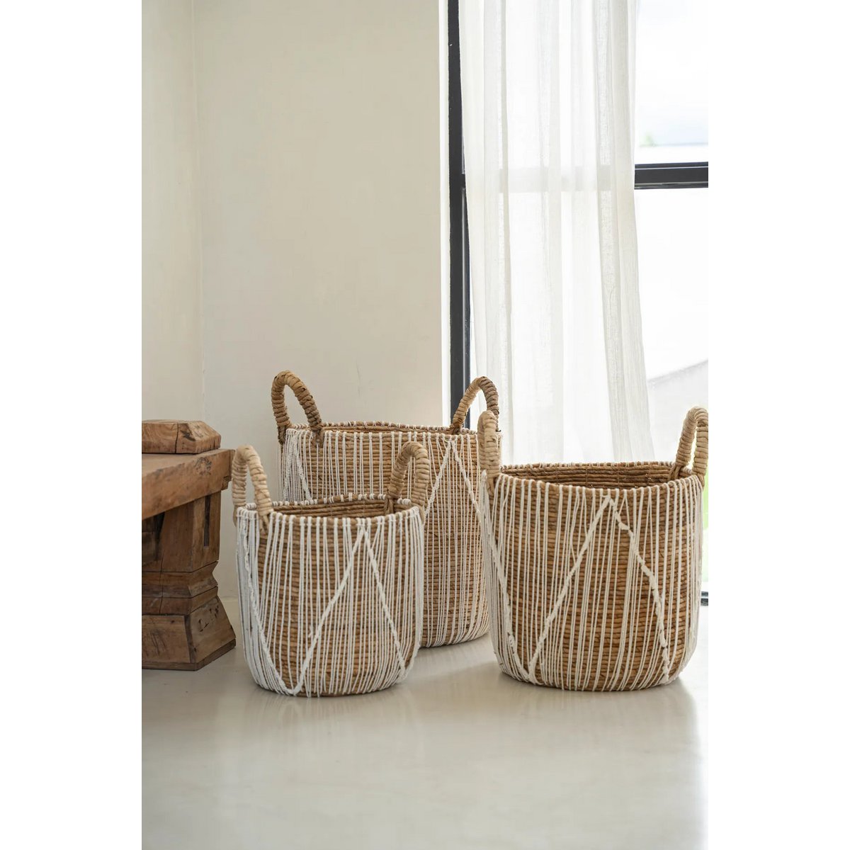De rechte gestikte macrame -mand - m Bazar Bizar Living
