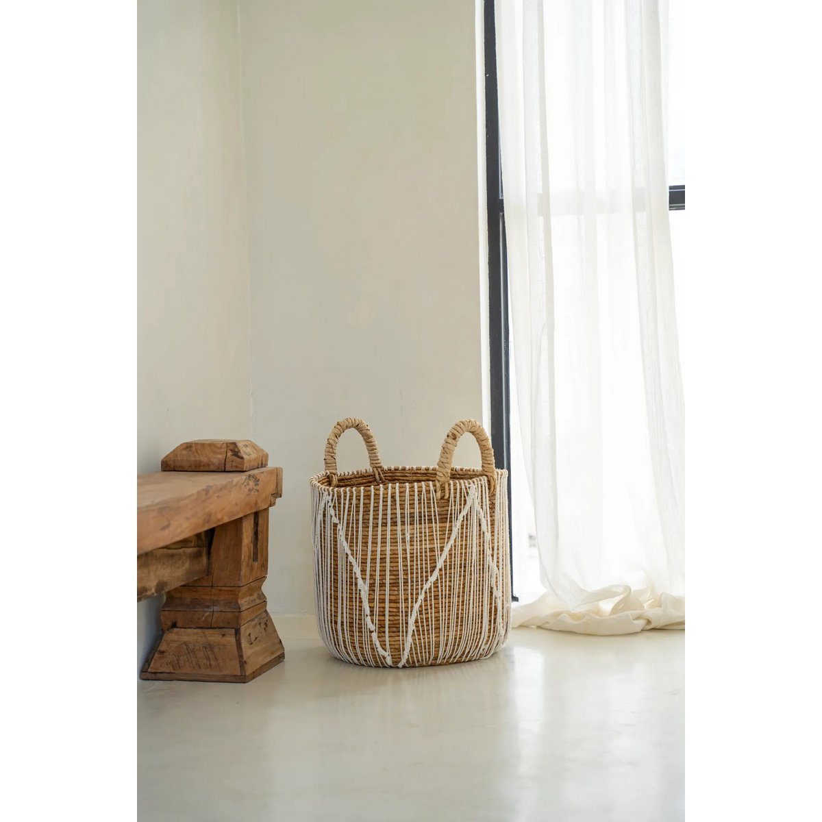 De rechte gestikte macrame -mand - m Bazar Bizar Living
