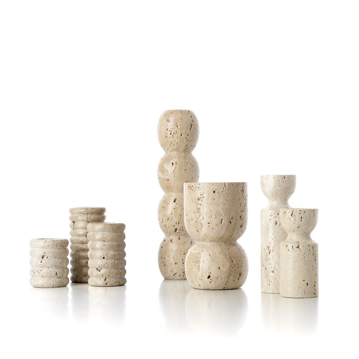 De Travertijn Totem Taper Kaarsenhouder - Beige - L Bazar Bizar Living