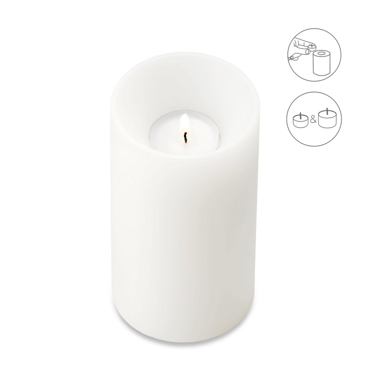 EDZARD theelichthouder, permanente kaars Cornelius, laagliggend theelichtje, H 15 cm, ø 8 cm, hittebestendig 90 graden EDZARD-SHOP.com