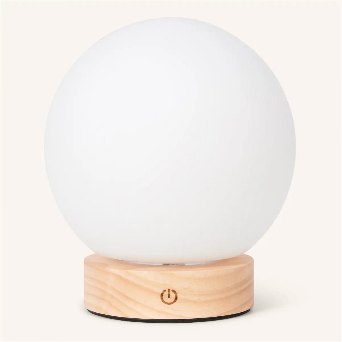 Flore lichtbruine houten lamp met glazen lamp - oplaadbaar en dimbaar draadloos licht Tavellio - Amsterdam