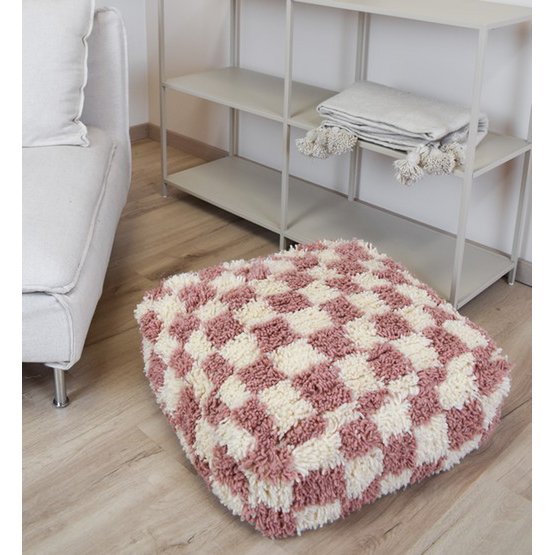 Geruit vloerkussen - roze en wit Poufs & Pillows