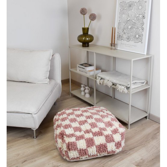 Geruit vloerkussen - roze en wit Poufs & Pillows