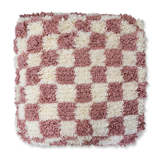 Geruit vloerkussen - roze en wit Poufs & Pillows
