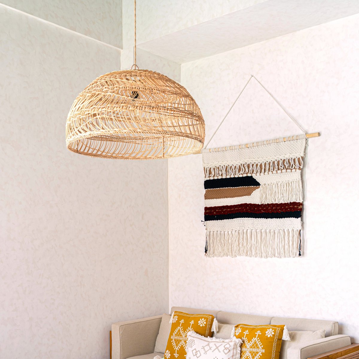 Grote macrame muurhangen - geweven boho wanddecor - moderne katoenen muur hangend natuurlijk materiaal - handgeweven wanddecor 120x95 cm udara Soeji