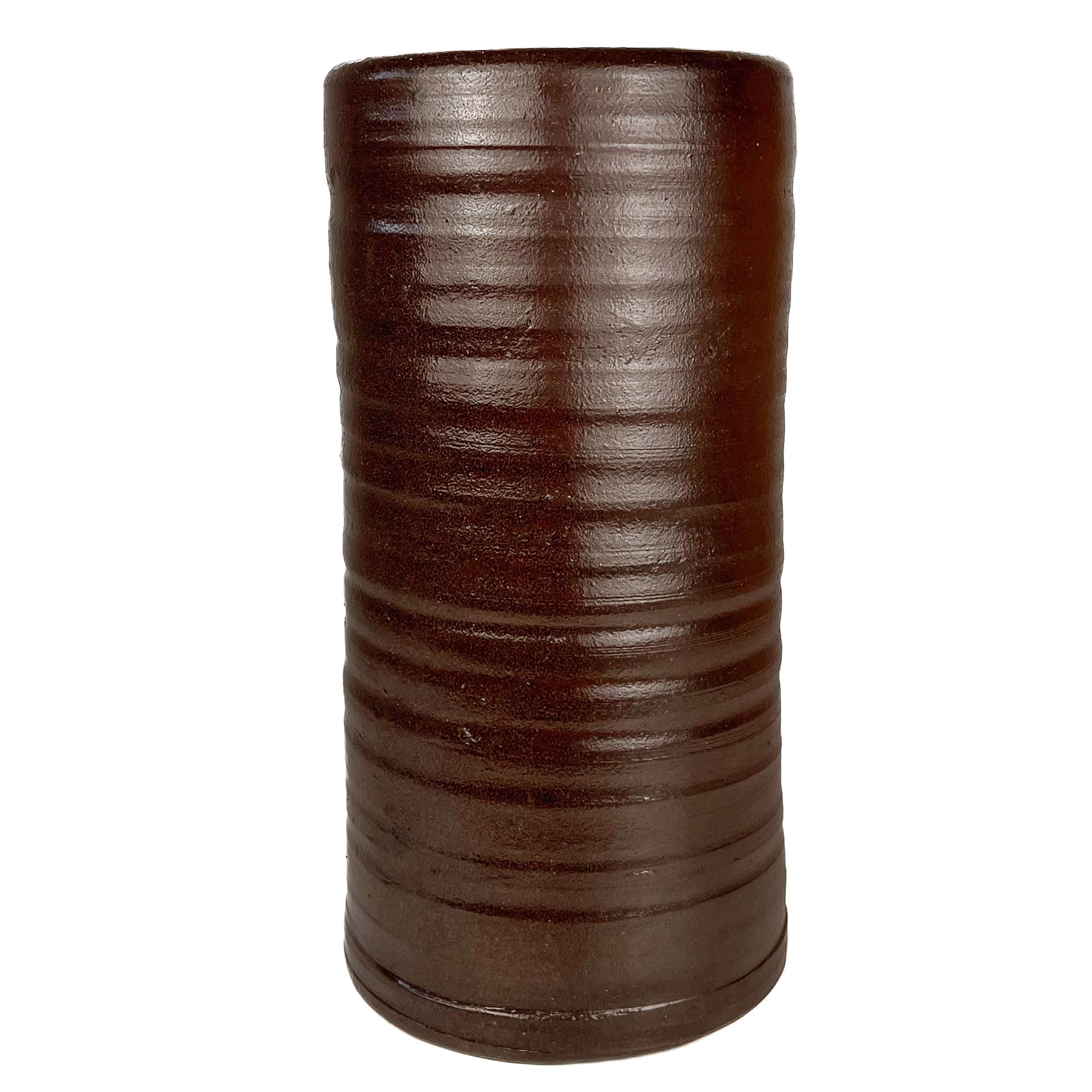 hoge keramische vaas met ribbelstructuur – bruin glazuur – 29,5 cm – pre-loved Noii HOME