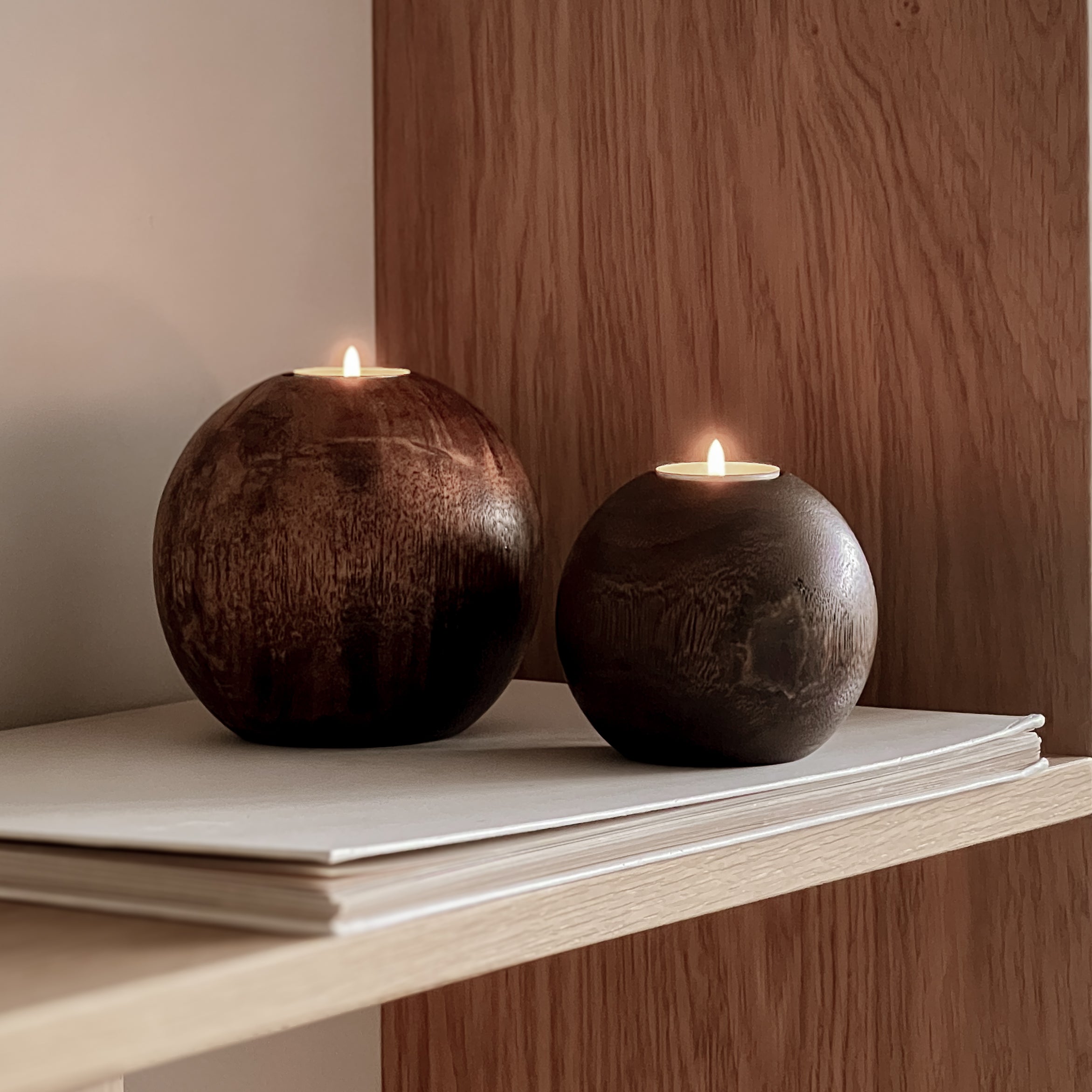 houten bollen waxinelichthouders - pre-loved Noii HOME