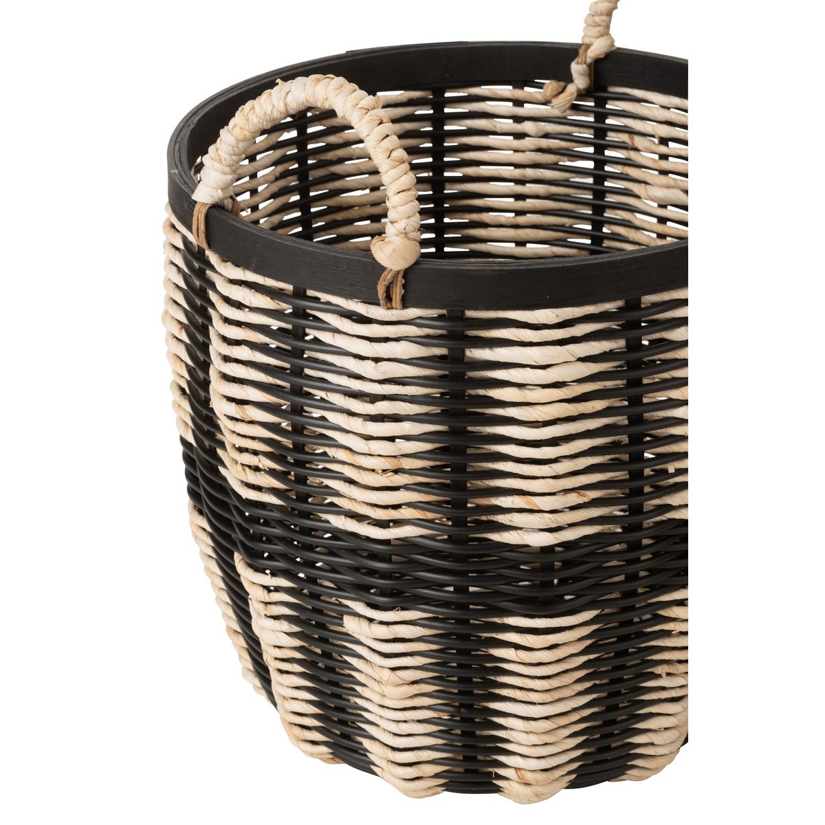 J-Line mand - jute/rotan - zwart/naturel - 3 stuks J-Line