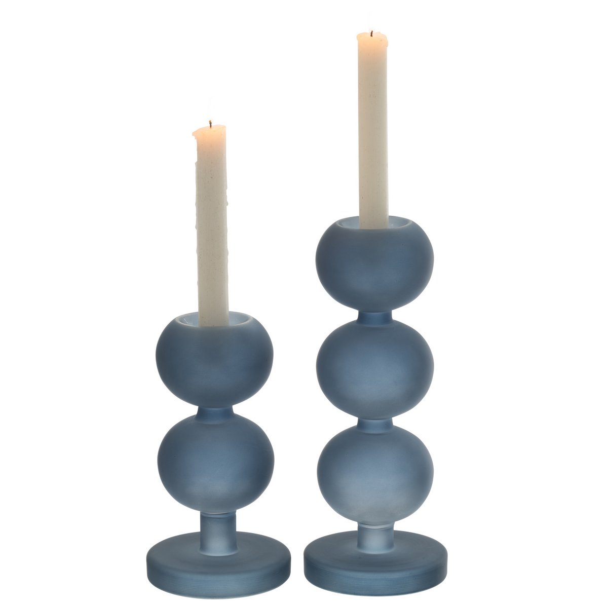 J-Line Set Van 2 Kandelaars Malik Glas Blauw J-Line