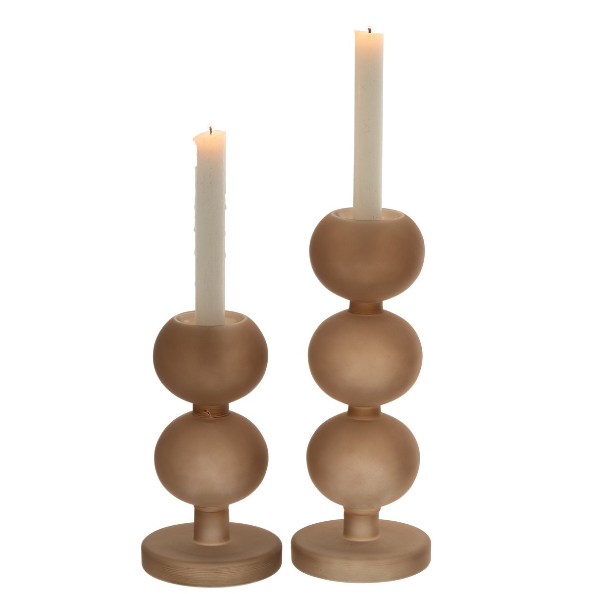 J-Line Set Van 2 Kandelaars Malik Glas Taupe J-Line