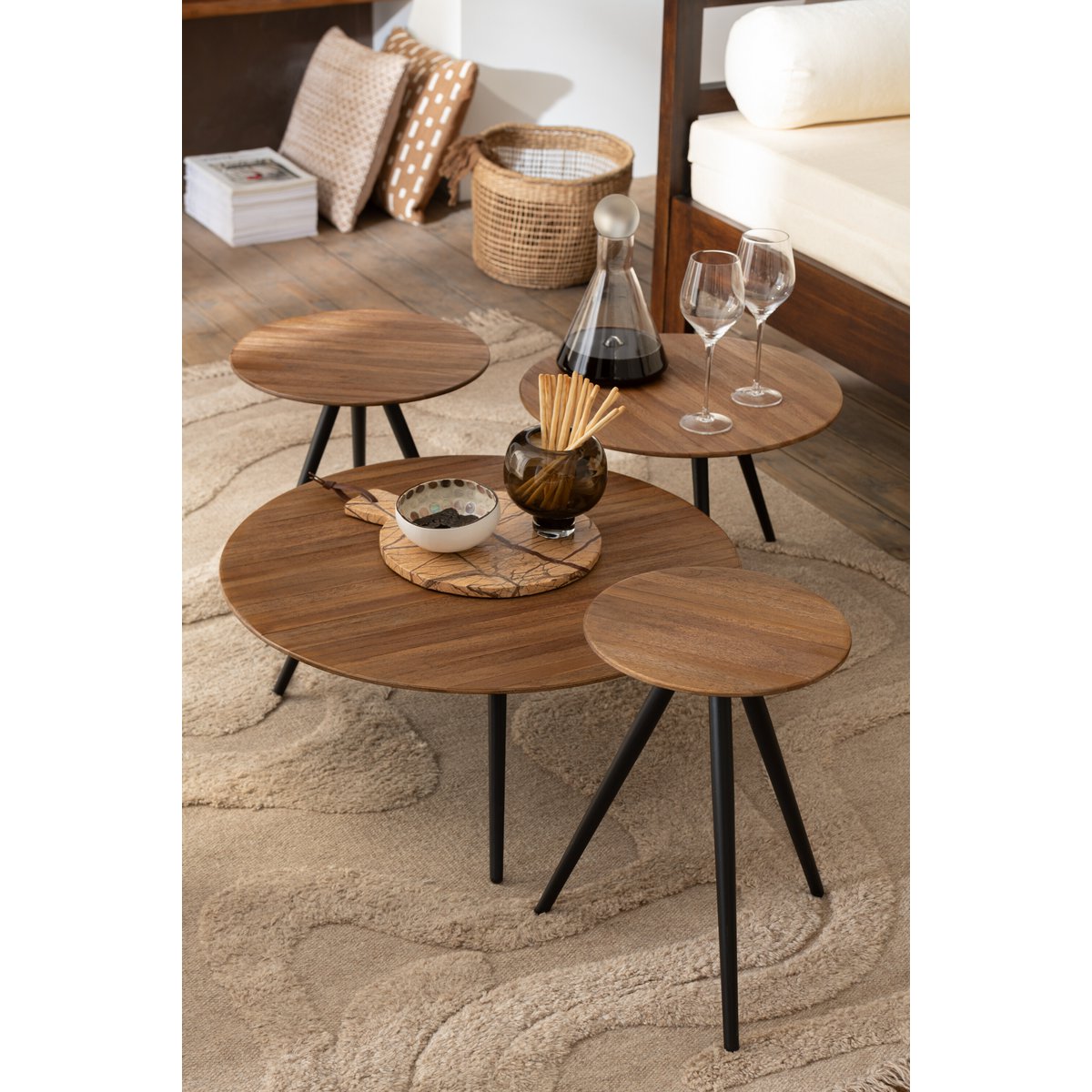 J-Line tafel Rond Gerecycleerd Teak - hout - naturel J-Line